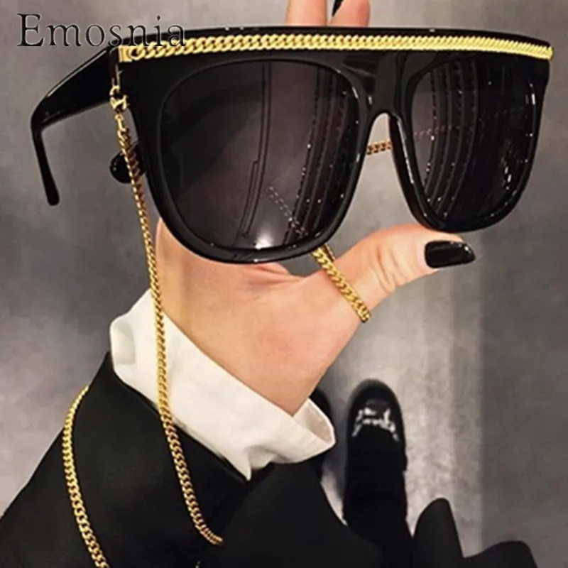 

Emosnia Unisex Square Modis Sunglasses Steampunk Oculos De Sol 2019 Luxury Women Brand Designer Punk Sun Glasses Chain Optional