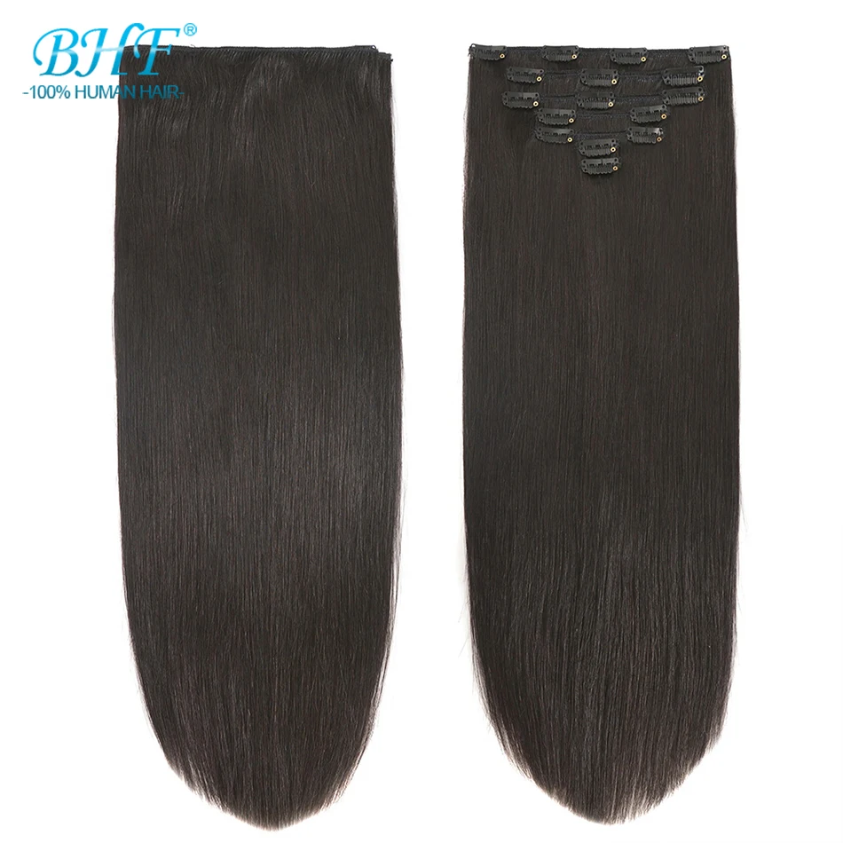 BHF Clip In Human Hair Extensions 100G 140G 160G 200G Machine Made Remy 100% European Straight Natural Hair Clip ins