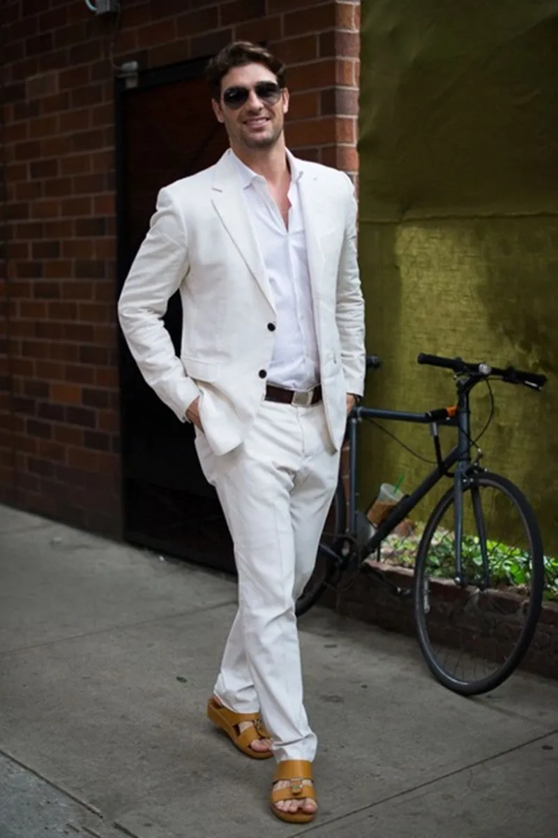 Новейший дизайн пальто брюки цвета слоновой кости/белый льняной повседневный мужской костюм Летний Пляжный смокинг простой индивидуальный заказ 2 шт пиджак мужские костюмы