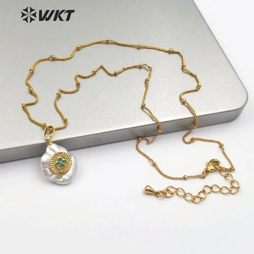 

WT-MN954 wholesale price! natural pearl＆CZ Necklace adjustable with gold pearl Necklace women elegant Pendant Necklace Jewelry