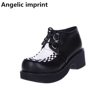 

Angelic imprint woman mori girl lolita cosplay punk shoes lady high trifle heels pumps women princess dress shoes lace up 33-47