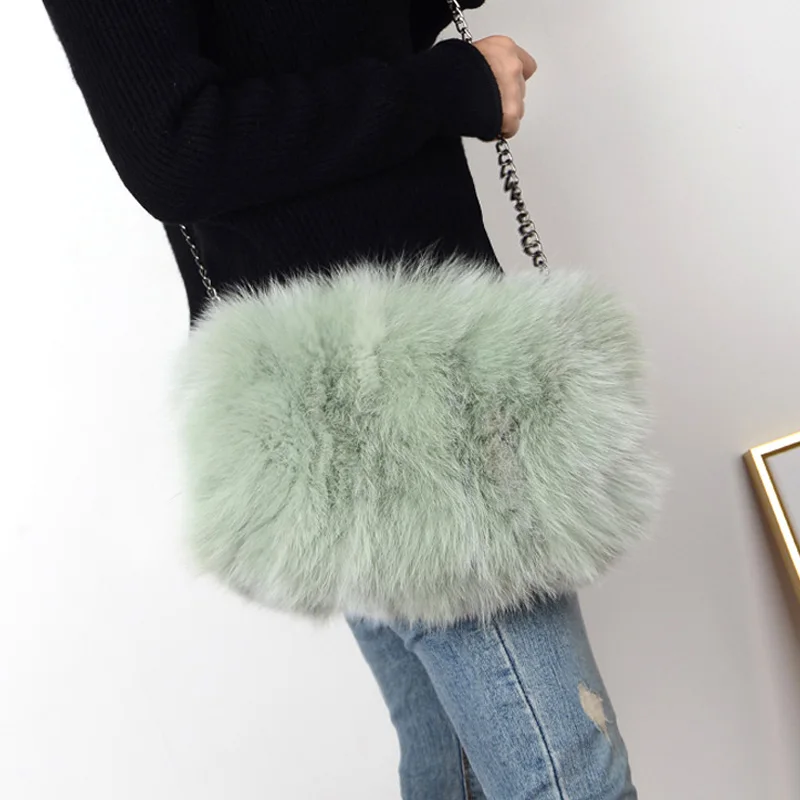 

ZDFURS*Brand New Luxury Real Fur bags Women colorful fox fur bag female winter plush Chain Clutch envelope Messenger bag
