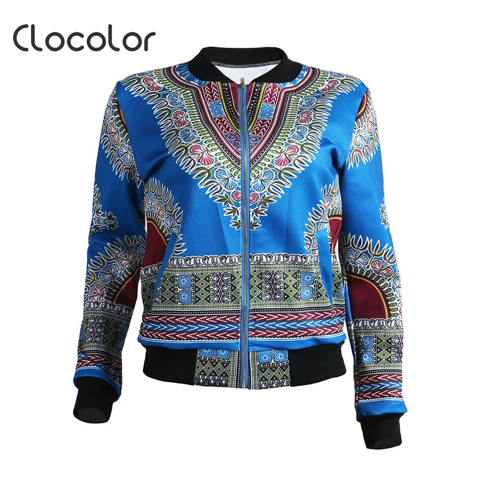 

Clocolor Women Dashiki Jacket Print Zipper Long Sleeve African 2018 Modern Fashion Women's Dashiki Jacket