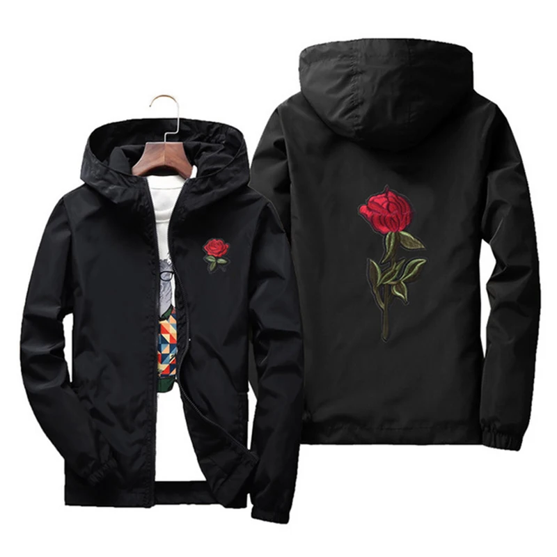Rose Jackets Spring Autumn Fashion Men Women Bomber Jacket Windbreaker Men's Hooded Men Jacket Plug Size S-7XL Rose Jackets Spring Autumn Fashion Men Women Bomber Jacket Windbreaker Men's Hooded Men Jacket Plug Size S-7XL