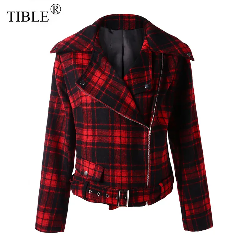 TIBLE Plus Size 5XL 4XL Plaid Woman Jacket Zippers Long Sleeve Turn