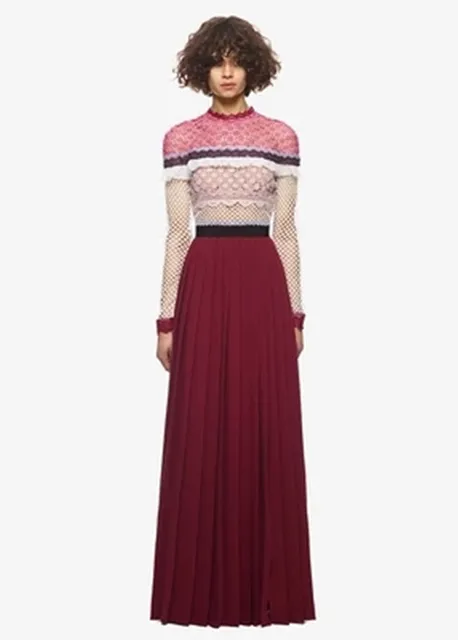 women maxi dress 2018 christmas dress self portrait color block high split lace chiffon pleated long - Long Christmas Dresses women maxi dress 2018 christmas dress self portrait color block high split lace chiffon pleated long - Long Christmas Dresses
