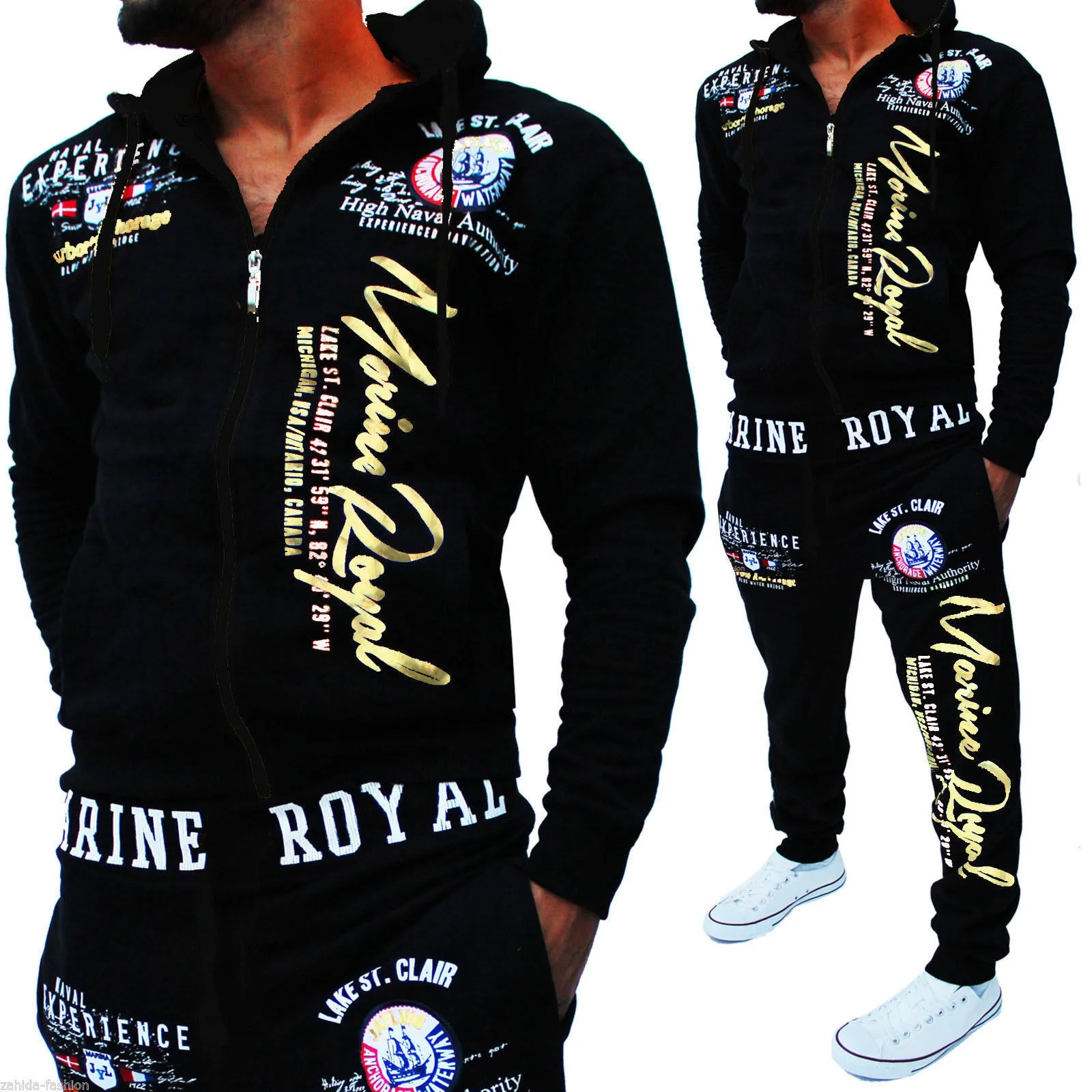ZOGAA, Брендовые мужские спортивные костюмы, мужская спортивная одежда, 2 предмета, наряды для мужчин, повседневные мужские спортивные костюмы с буквенным принтом, комплект одежды - Цвет: Черный