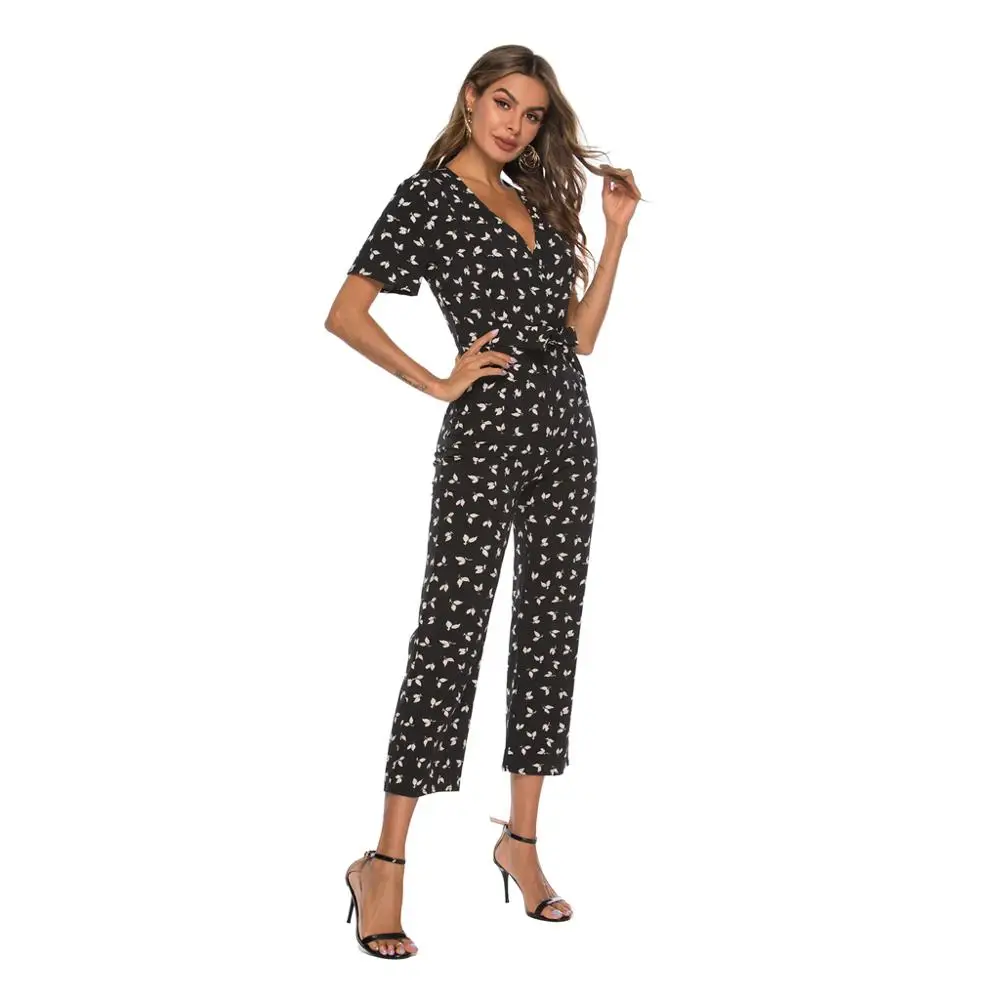 CINESSD new chiffon sexy v -neck women couplet floral printed Jumpsuits american style spring summer 2019 overalls party CINESSD new chiffon sexy v -neck women couplet floral printed Jumpsuits american style spring summer 2019 overalls party