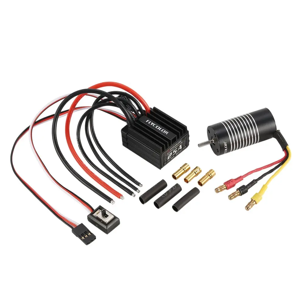 

FLYCOLOR 2S 2040 4500KV 4 Poles Brushless Sensorless Inrunner Motor with 25A Brushless ESC Combo Set for 1/18 1/16 RC Car