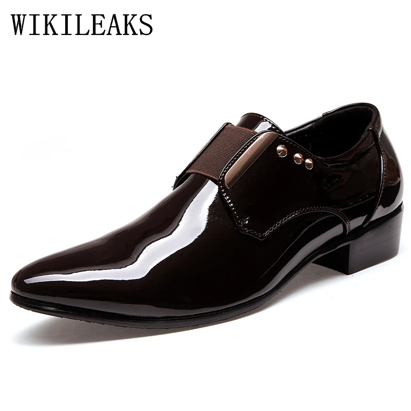 Verni Hommes Parti En Habillées Chaussures Mocassin Mariage De Cuir Italienne chocolat 2019 D'affaires Marque Pour Noir Homme Oxford IwqACU