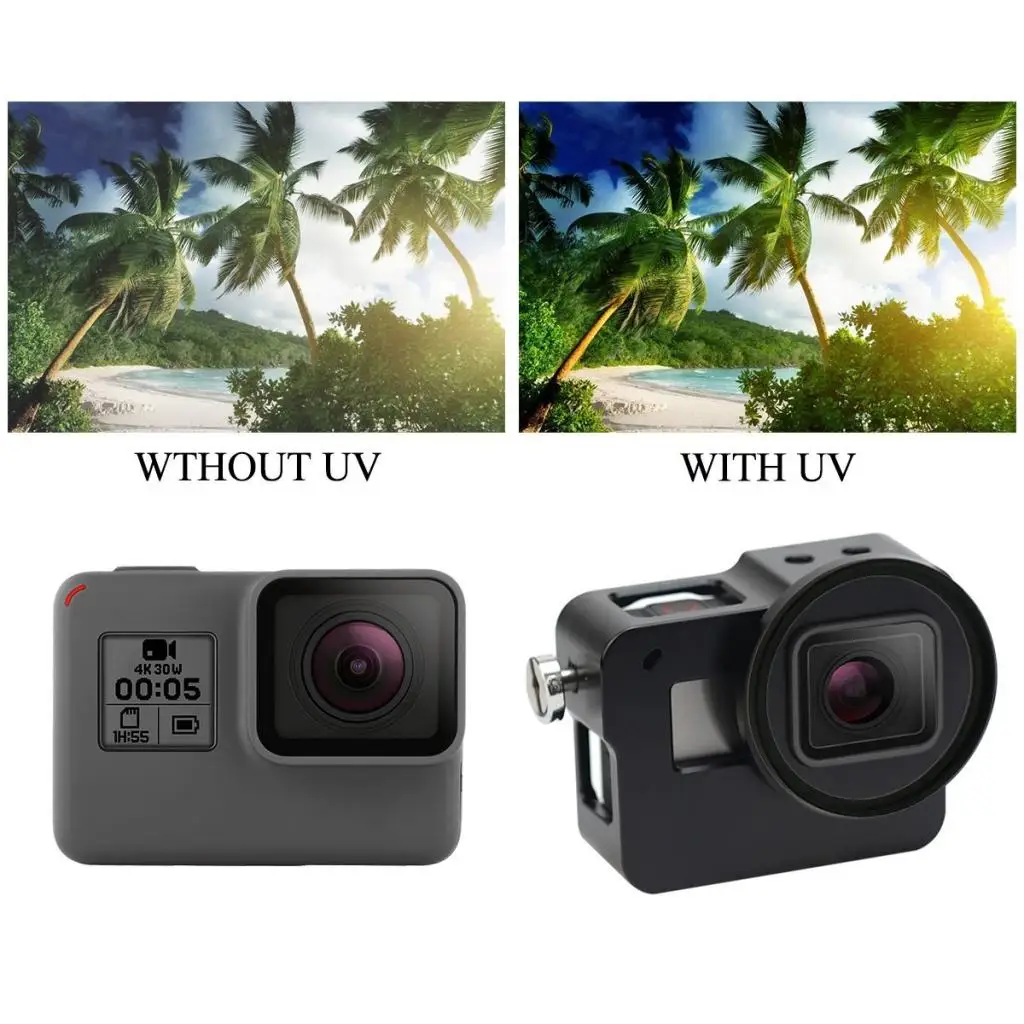 52 мм УФ-фильтр с крышкой объектива+ адаптер+ стальной провод для Gopro Hero 5 черный