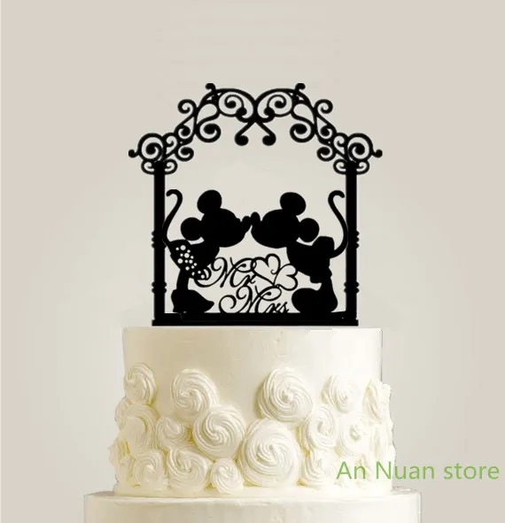 Free shipping Flower door wedding cake topper mr&mrs Lovely kissing Minnie And Mickey Mouse Cake Topper for wedding cake Decor