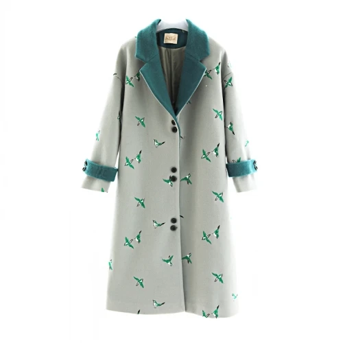 Дизайн, осень и зима, Новое поступление, Вышитое птицей пальто, Свободное длинное винтажное шерстяное пальто для женщин - Цвет: Многоцветный
