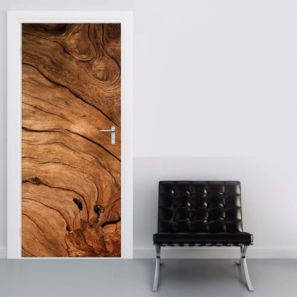 

Free shipping wooden wave design remove Door Sticker for Bedroom Living Room gift art PVC Waterproof Decal door wrap 77*200cm