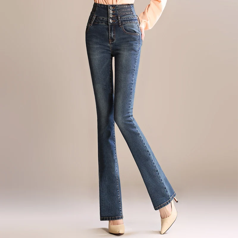 Женские джинсы с высокой талией, двубортные винтажные расклешенные брюки, модные Универсальные женские джинсы скинни, брюки длинные брюки, большие размеры - Цвет: A98  4