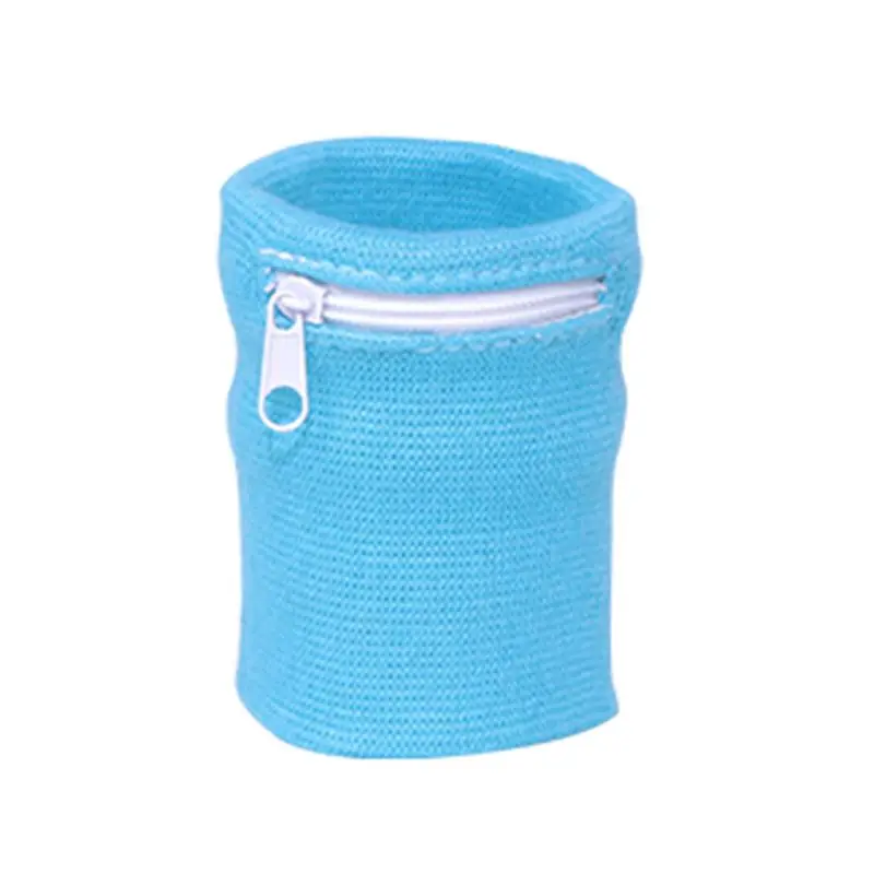Небесно-голубой Polyester Cotton Wrist Wallet Pouch Band Zipper Running Travel Gym Cycling Safe Elastic fiber Sport Bag - Цвет: Небесно-голубой