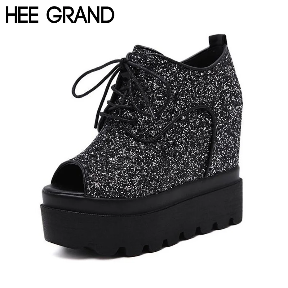 

HEE GRAND Women Peep Toe Sandals Summer Platform Wedge Invisible High Heels Boots Sandals Glitter Shoes Woman Size 39 XWZ3454