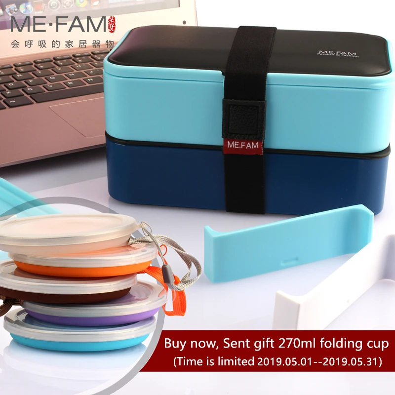 

ME.FAM New 1200 ml Health Eco-Friendly PP Double-deck Lunch Box With Spoon Chopsticks Cloth Bag For Kids Adult Microwave Bento