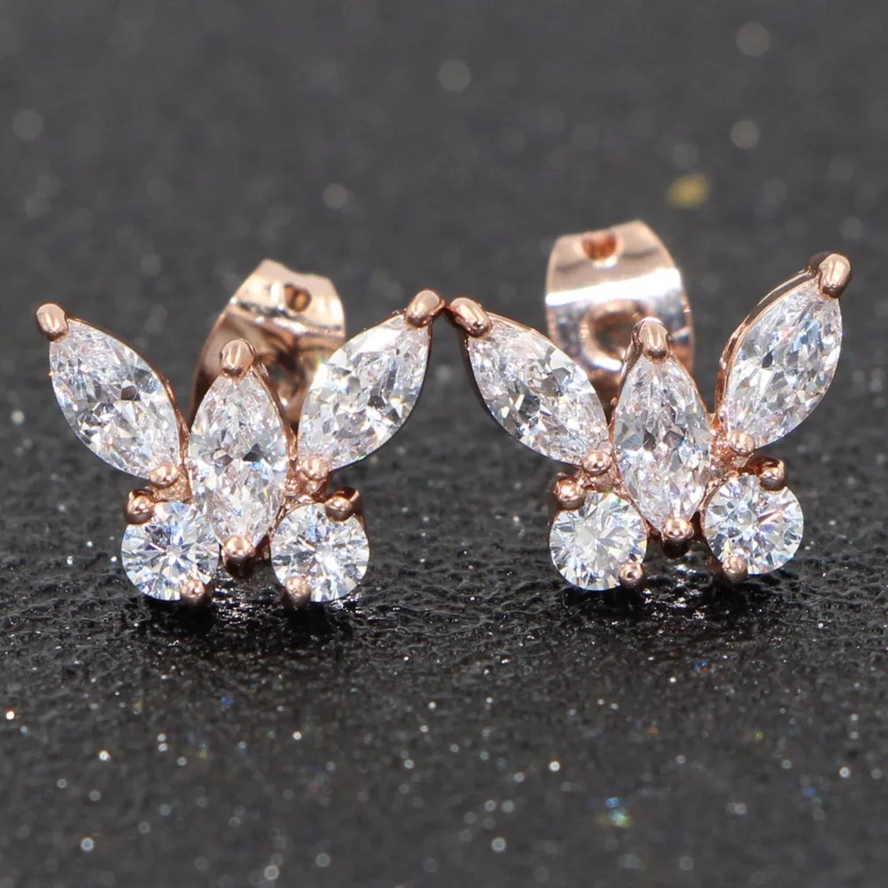

HeeZen Butterfly Stud Earrings Rose Gold-Color AAA CZ Stones Crystal Earrings For Women Fashion Jewelry 2017