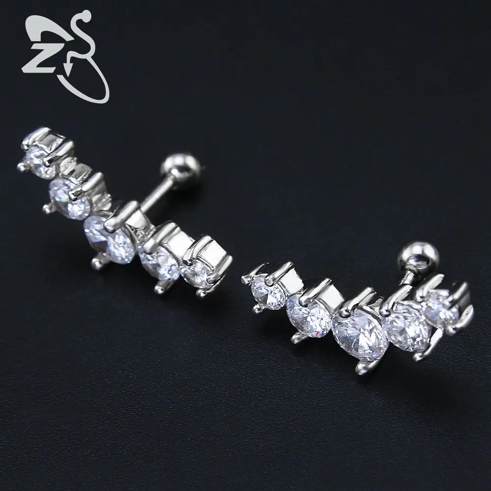 Trendy Stainless Steel Stud Earrings Pretty Crystal Unique Shape Ear