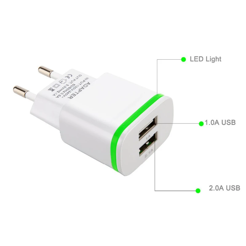 Штепсельная Вилка европейского стандарта 2 порта USB зарядное устройство + кабель