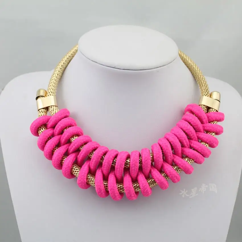 Handmade Knitted Rope Choker Collar Necklace Women Short Candy Neon