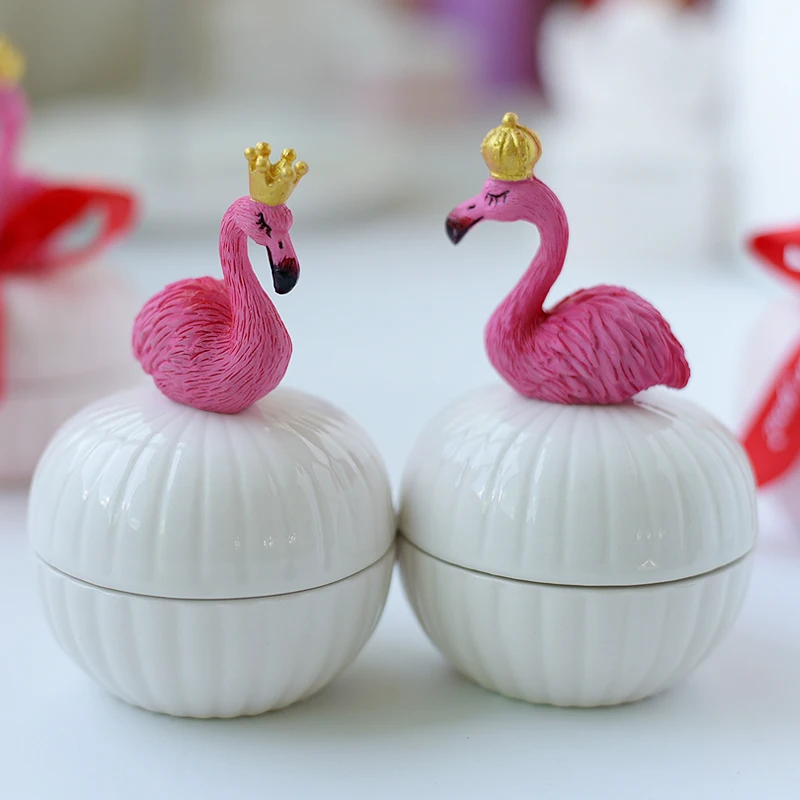 

2PCS ceramic jewelry gift box earrings necklaces accessories storage boxes Flamingo ceramic sugar pot for Wedding Party Gift box
