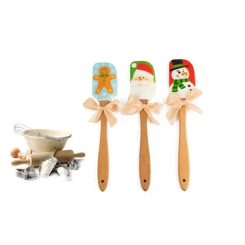 

100pcs Christmas Design Food Non-Stick Cake Butter Knife Spatula Wooden Handle Silicone Scraper Kitchen Baking Tool