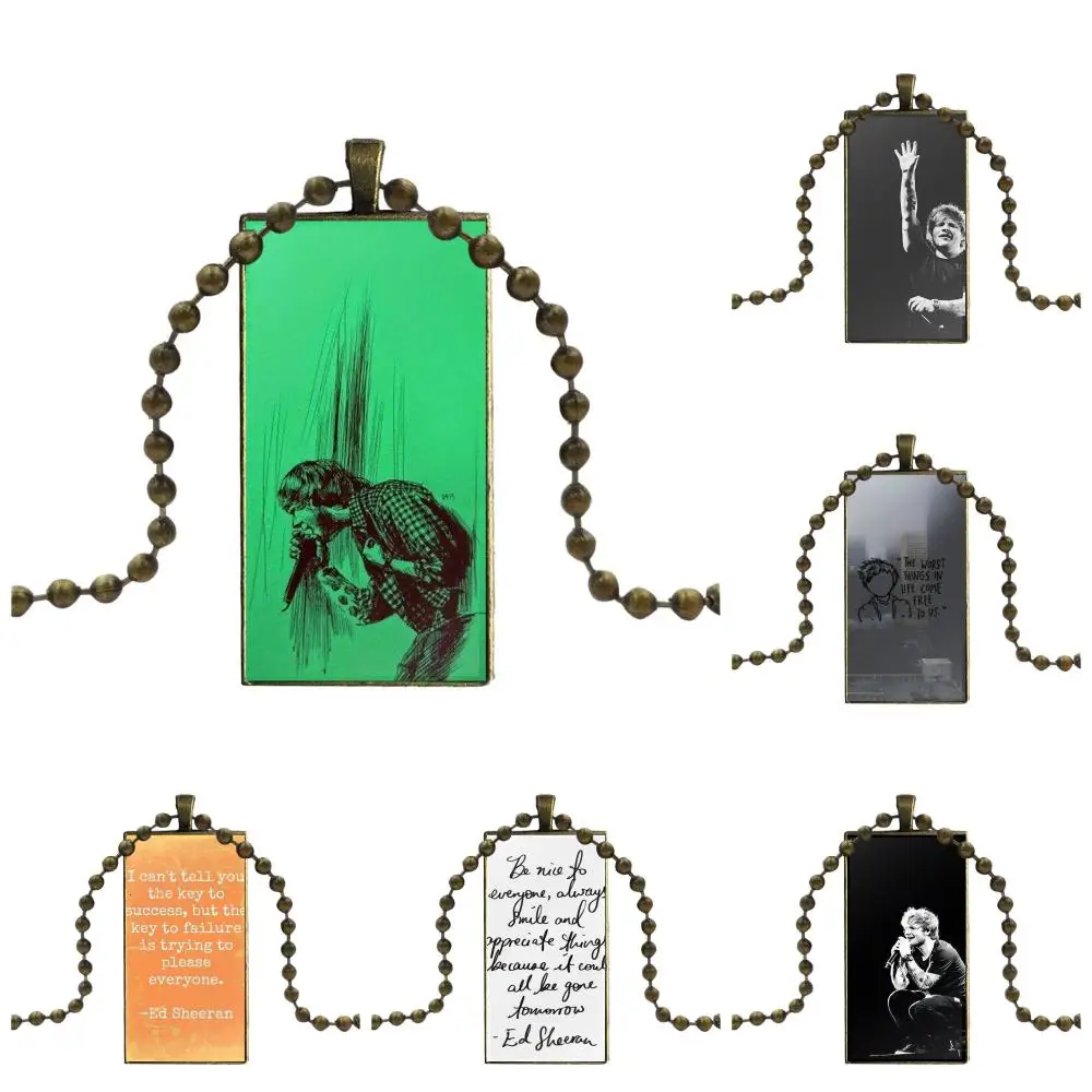 

EJ Glaze Glass Cabochon Jewelry Bronze Color With Long Pendant Choker Rectangle Necklace For Women Party Ed Sheeran