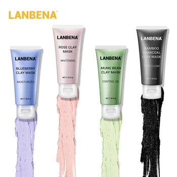 

LANBENA Mung Bean Clay Face Mask+Bamboo Charcoal+Blueberry+Rose Deep Cleaning Remove Grease Shrinks Pores Nourishing Skin Care