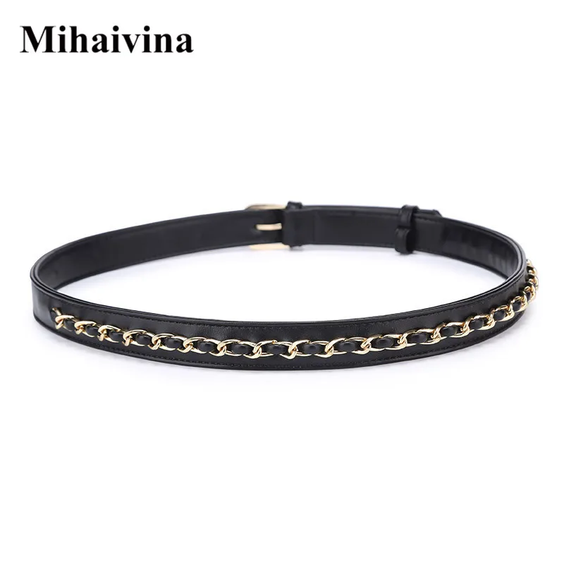 

Mihaivina Waist Bag Leather Belt Chain Black Women Strap Fahsion Waist Pack Belts Accessory Bags Parts Adjustable Belt 120CM