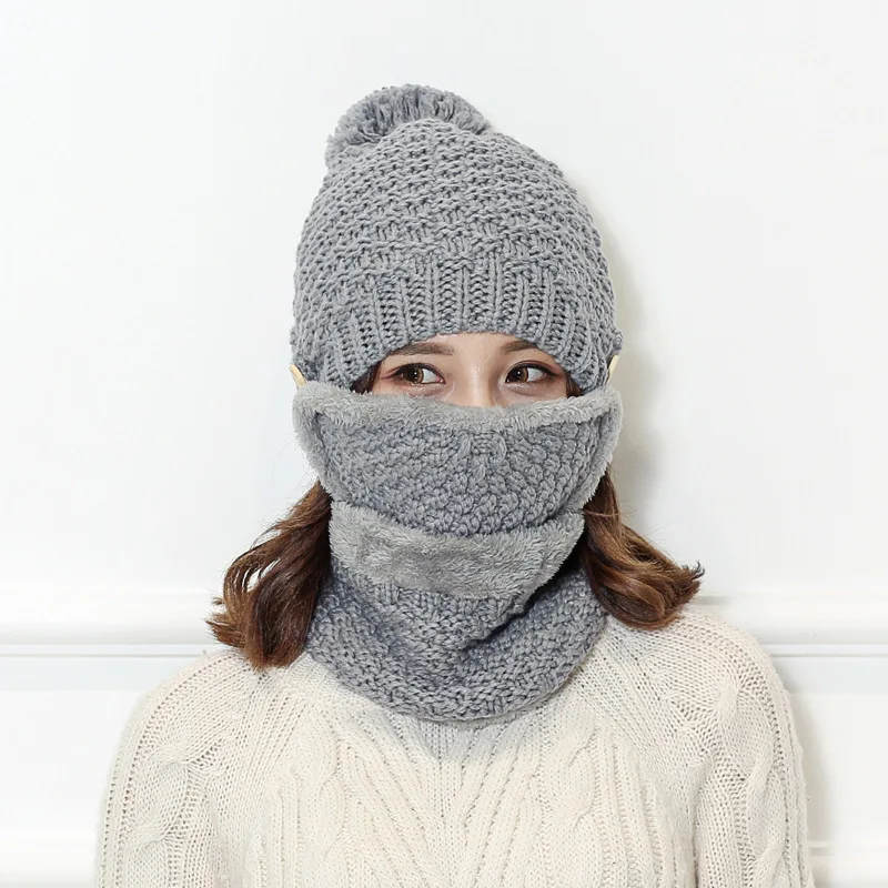 VISROVER Новый Многофункциональный осень-зима помпонами для девочек вязаный шерстяной Теплый Кепки толстые ветрозащитный маска шапка и шарф