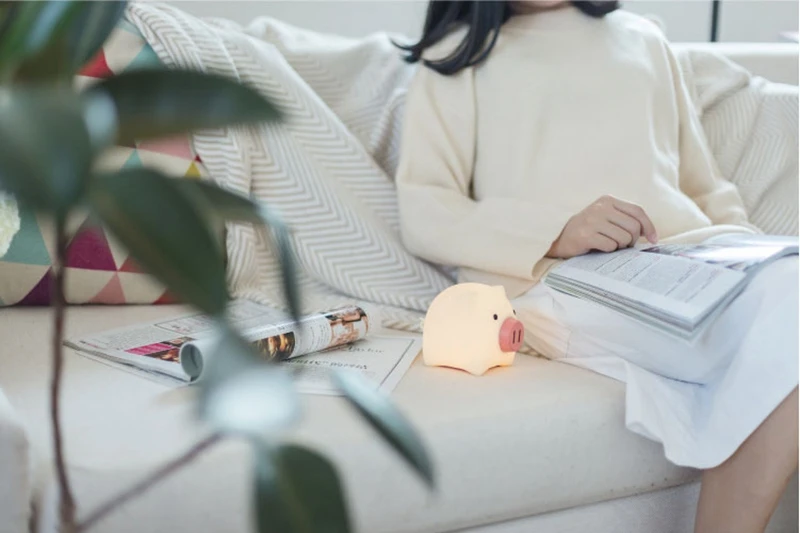 Creative Silicone Pig LED Night Light USB Charging Cute Table Lamp Bedroom Cartoon Toy for Kid Bedside Timing Sleep With Light (18)
