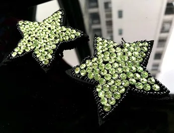

green star rhinestones bead brooch patches applique vintage crystal fabric sew on patch fashion clothing bags decoration patch