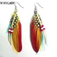 Vivilady бохо-шик Мода многоцветный бисер Павлин Длинные серьги-кольца с перьями женские вечерние ювелирные изделия Bijoux аксессуары Подарки - изображение