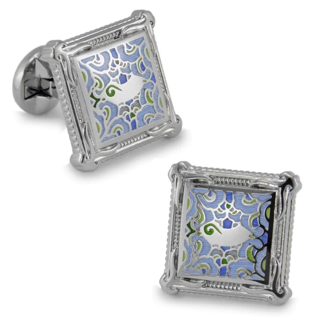 

SPARTA High quality metal White Gold Electroplated Enamel square abstract pattern cufflinks men's Cuff Links Free Shipping