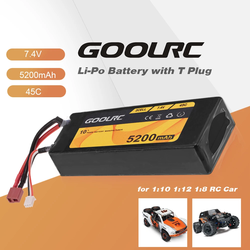 

Car 2S 7.4V 5200mAh 45C Li-Po Battery T Plug for 1:10 1:12 1:8 Wltoys 12428 Traxxas HSP RC Car Truck Buggy Crawler