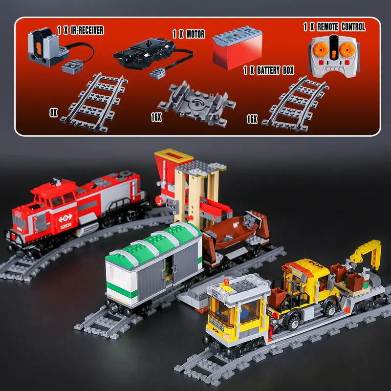 

Lepin 02039 Veritable 898 Pcs Ville Serie La Cargaison Rouge Train Ensemble Blocs de Construction Briques Educatifs De Noel 3677