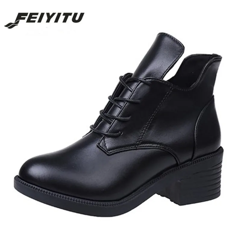 

feiyitu New Fashion Women's Lace Up Combat Punk Ankle Martin Boots Female Shoes Autumn Winter Hot Sell Women Snow Boots plus
