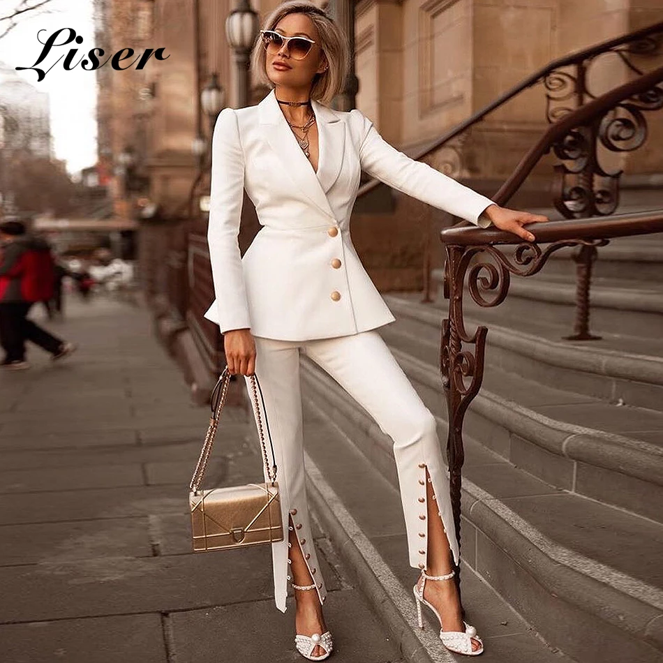 Liser 2018 nuevas de verano mujer, de dos piezas con cuello en V, sexis, ceñidas, elegantes, de celebridad, chaqueta de fiesta blanca, Vestidos|chaquetas básicas| - AliExpress