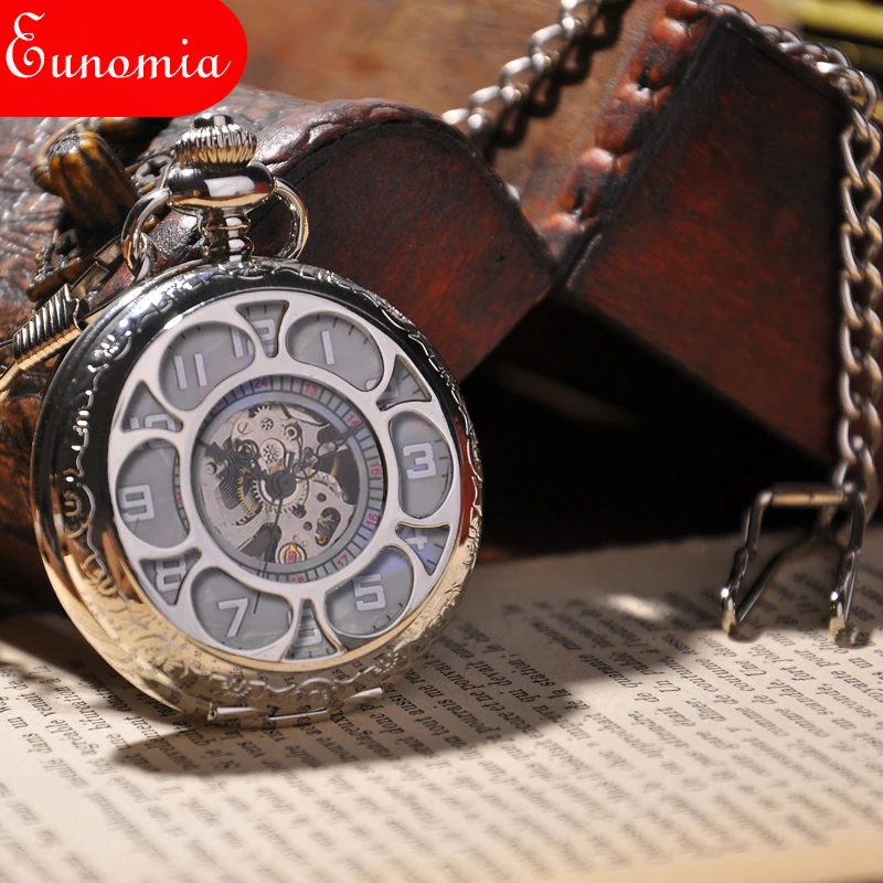 Round Silver Lovely Flower Carved Hollow Case Arabic Numerals