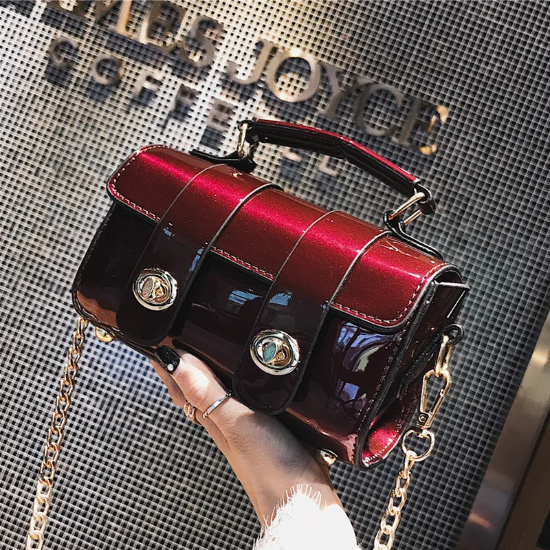 

BENVICHED Lacquer bag women 2019 new Korean version handbag Joker chic chain Boston Single Shoulder bag Satchel c132