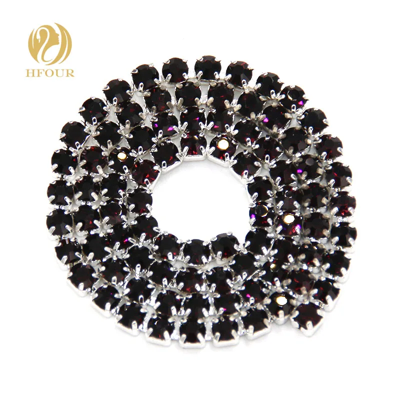 New 5yard/pack High quality Sliver base Deep Purple glass crystal Rhinestones Cup Chain DIY clothing/Wedding dress Accessories | Дом и сад
