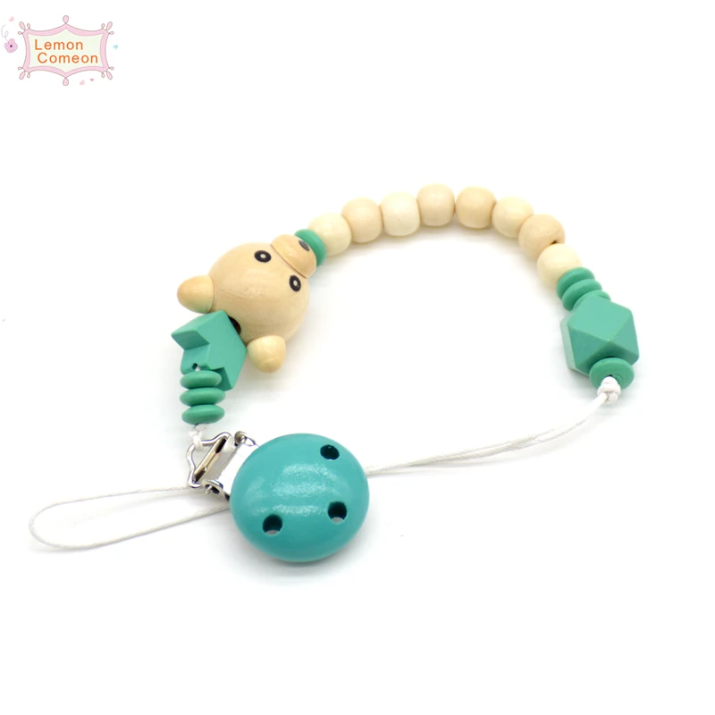 

Baby Pacifier Clip Chain Wooden Bear Shaped Boys Girls Dummy Pacifier Chain Newborn Nipple Feeding Teether Chupetero Clip