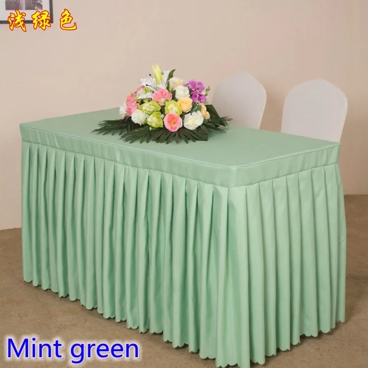 Полиэфирное покрытие стола с юбкой стол swag плиссированный стиль сделано вместе свадебный отель украшение стола скатерть