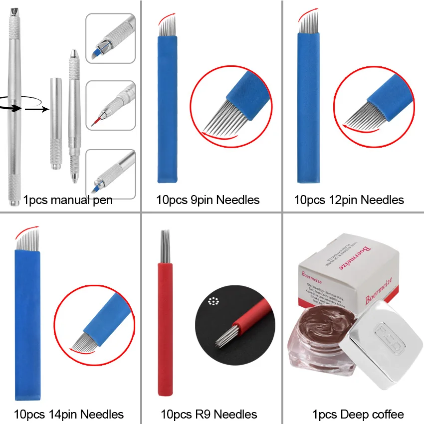 Набор ручных ручек для тату с микроблейдинговыми иглами чернила Круглые Лезвия для тату тумана бровей Перманентный макияж принадлежности для красоты Инструменты