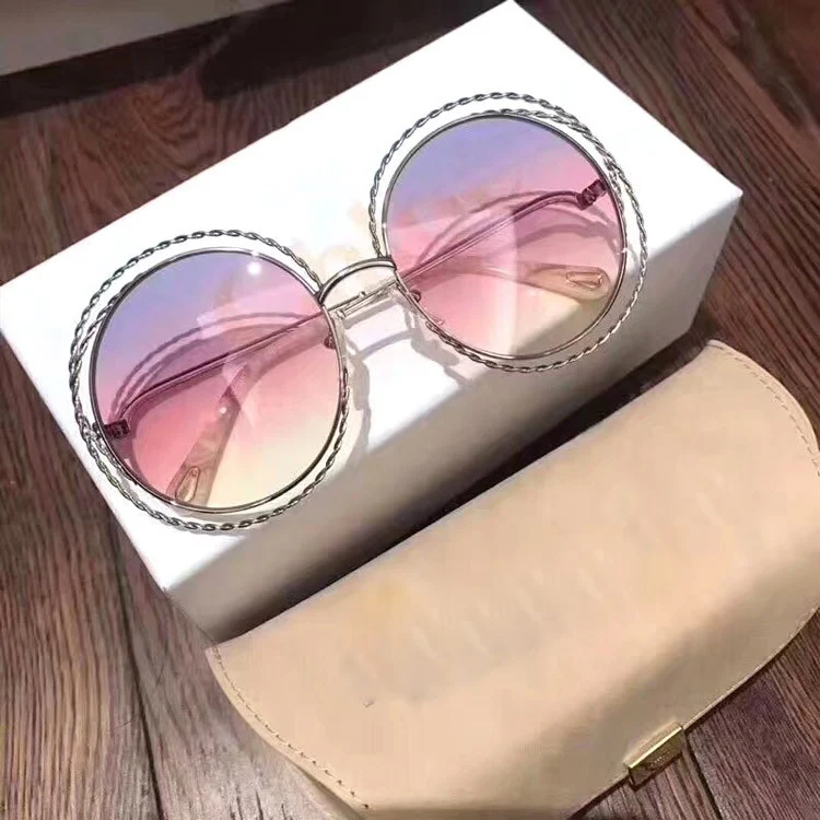 

2019 Vintage Round Big Size Oversized lens Gradient Sunglasses Women Luxury Brand Designer Metal Frame Lady Sun Glasses