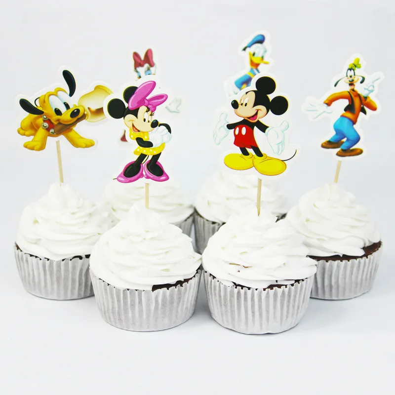 

24pcs/set Mickey And Minnie mouse Fruit Cake Dessert Toothpick Table Drinking Decoration Party Supplies children favor Supplies
