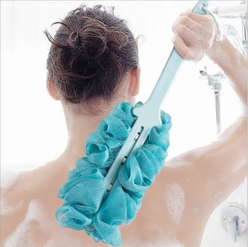 

Thickened anti-skid long handle bath rubbing back bath flower hangable bath brush 1PC