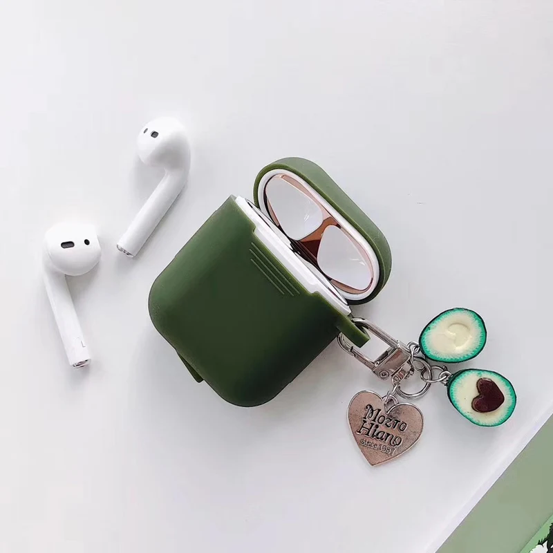 Армейский зеленый чехол для AirPods, летний кулон с фруктами авокадо, Bluetooth, беспроводные наушники, силиконовая сумка, чехол для Airpods 2, милый подарок